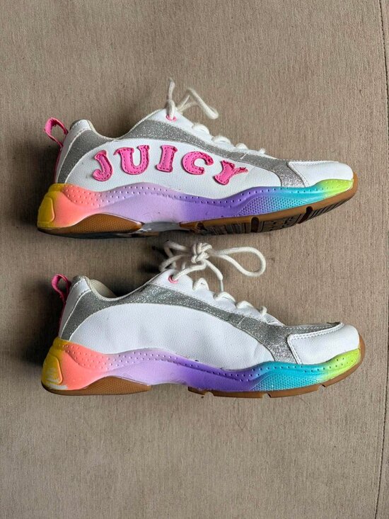 Juicy Couture Shoes - Juicy Couture Deluxe Rainbow Platform Sneakers | White Glitter Y2K